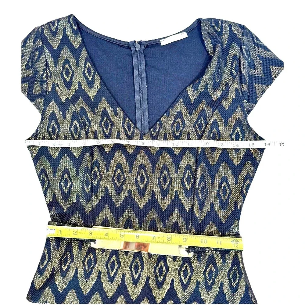 Gold & Black Geometric Metallic Dress with Belt - Size L Made USA Y2K NWT